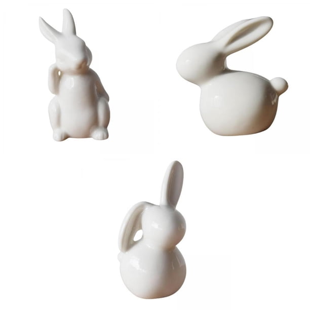 3 Figuritas De Conejo De Cerámica Modernas, Estatua De Pascua, Decoración De Librería Para El Hogar, Regalo