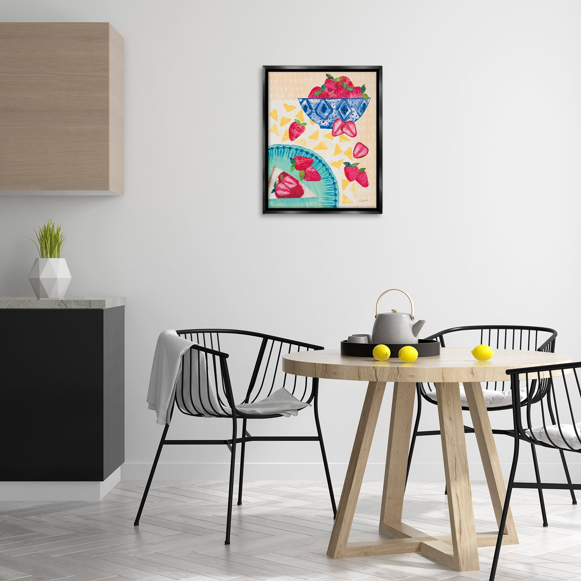 Stupell Industries Strawberry Dessert Tablescape Food & Beverage Painting Black Floater Framed Canvas Art Print Wall Art, 17 x 21