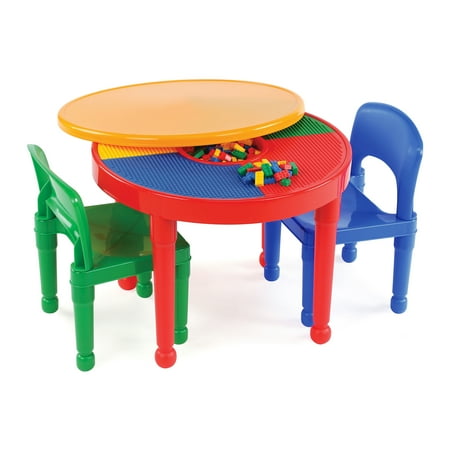 Tot Tutors Kids 2-in-1 Plastic LEGO-Compatible Activity Table and 2 Chairs (Best Toddler Activity Table)