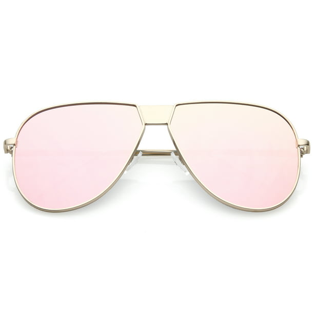 Oversize Metal Aviator Sunglasses With Color Mirror Flat Lens 61mm ...