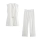 thumbnail image 5 of HH TRAF Conjunto de 2 piezas formado por camiseta y pantalón de pierna ancha, holgado, con cintura alta y cremallera lateral, sin mangas, con cinturón y bolsillo, escote en V y decorado para mujer, 5 of 5