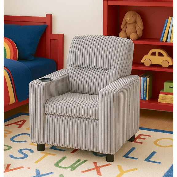 Olive & Opie Oakley Kids/Toddler Recliner Chair - Push Back Lounge Sofa for Boys & Girls Age 3 , Soft Gray Cords