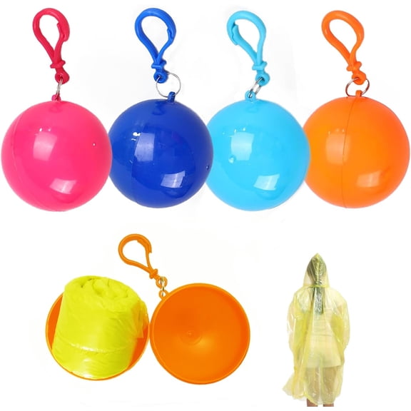 4 Pack Portable Raincoats Ball,Disposable Emergency Raincoats for Kids，Rainwear for Camping, Cycling Outdoor， （Multicolor Random）