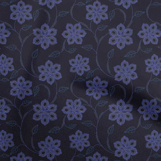 oneOone Tissu Polyester Spandex Bleu Matériel de Robe Florale Tissu Imprimé Tissu au Mètre 56 Pouces de Large