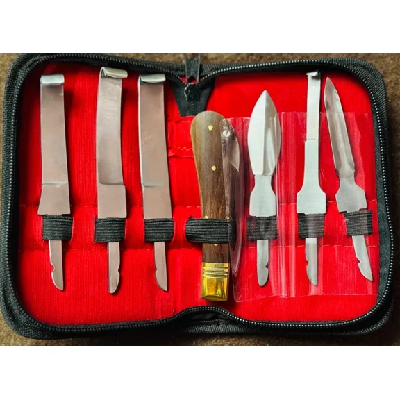 Horse Farrier 6-Piece Changeable Hoof Knife Set, Cattle Hoof Pick Kit with Durable Wood Handle and Interchangeable Blades