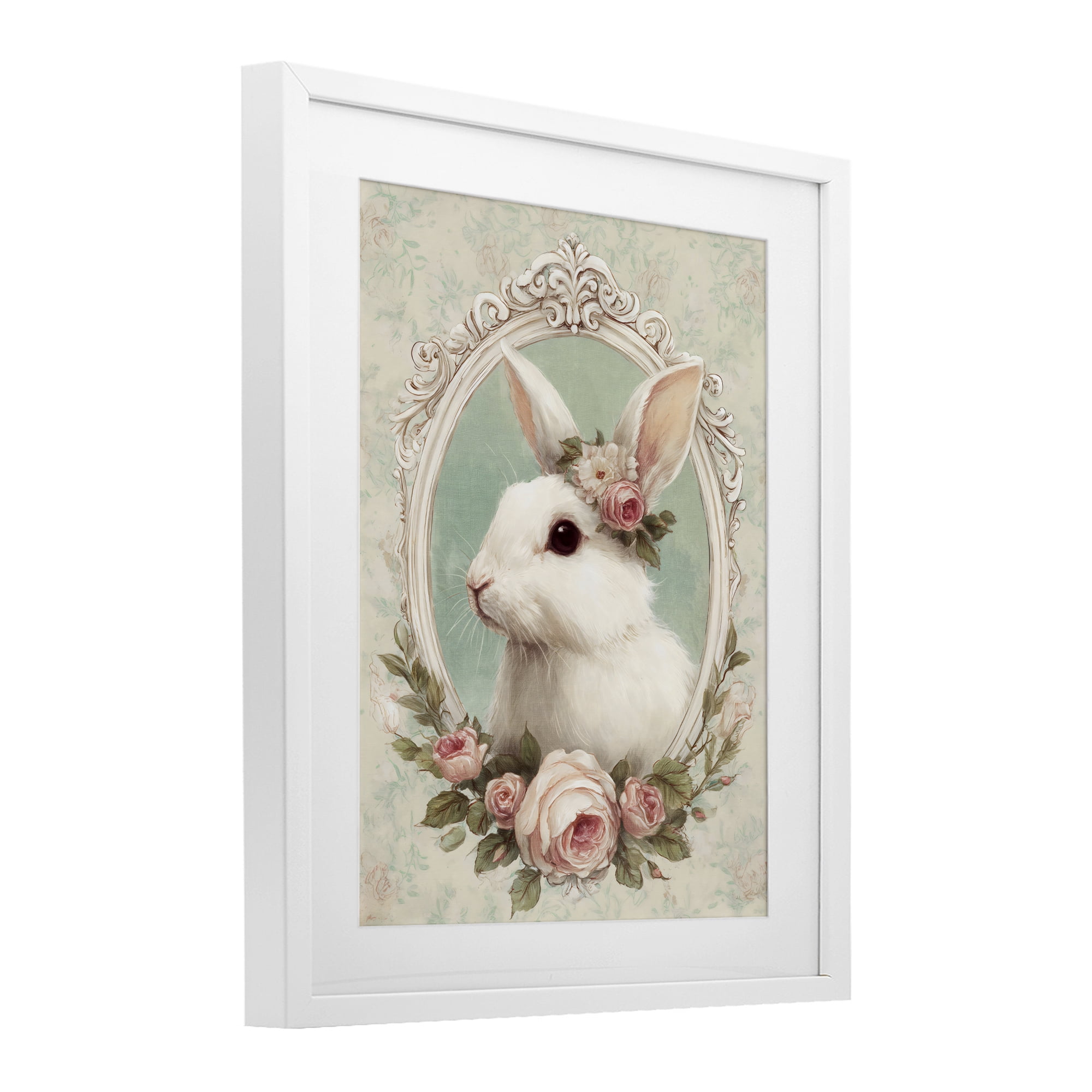 Stupell Industries Flower Fringed Bunny Portrait White Framed Print Under Glass, design by Ink Drop Loft