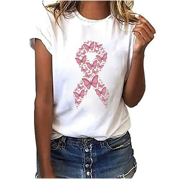 YABCSAZ Breast Cancer Shirts Tops for Women/Short Sleeve Shirts/Crewneck Shirt/Sweatshirt/Hoodie with Blessed Breast Cancer Pink Ribbon/Breast Cancer Awareness Breast Cancer Survivor Gifts for Women