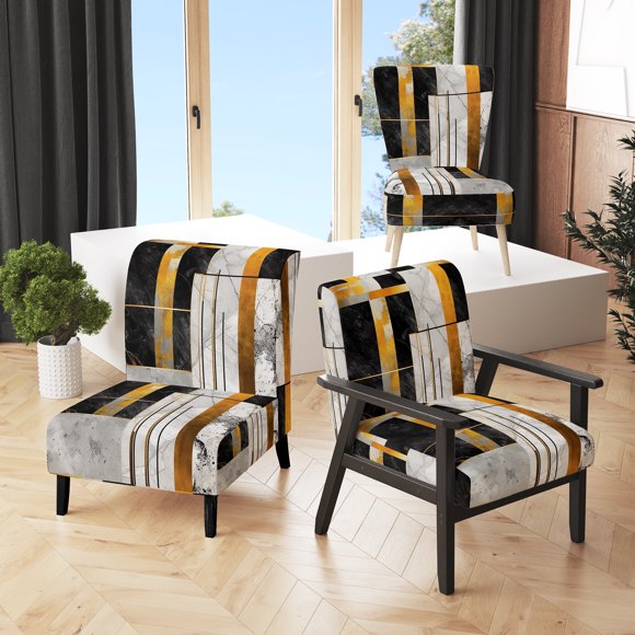 Designart « Marble Granite Agate with Gold Accents VII » Fauteuil d'Appoint Moderne Gris à Motifs Géométriques Rembourré - Fauteuil Moderne pour Salon