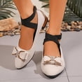 thumbnail image 2 of HomeDM Womens Low Block Mary Jane Shoes Closed Pointy Toe Elastic Ankle Strap Dressy Comfortable Dress Shoes, Beige Size 5.5, 2 of 9