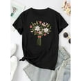 thumbnail image 2 of Women's Floral Bouquet Print T-Shirt, Casual Crew Neck Short Sleeve Top, Polyester 95% Spandex 5%, Medium Stretch Knit Fabric, All-Season Fashion Tee, Casual Wear Tee | Minimalist Tshirt | Polyester, 2 of 6