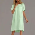 thumbnail image 2 of Dazajoo Womens Summer Casual Cotton Linen Dresses Loose Fit Short Sleeve Round Neck Dress with Pockets,Green,L, 2 of 7