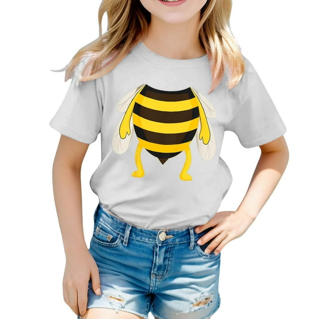 WEIYLL T-Shirts Graphiques pour Filles Imprimé Abeille Coupe Ample Décontractée Manches Courtes Confortable Vêtements d'Été