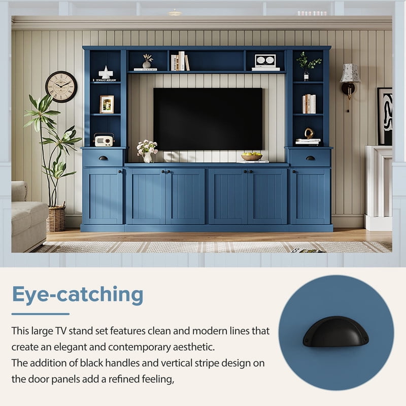 103'' W Entertainment Center Wall Unit with Bridge and Bookshelf for TVs Up to 75'', Minimalist TV Stand with Adjustable Shelves for Living Room