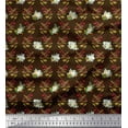 thumbnail image 1 of Soimoi Brown Poly Georgette Fabric Red Berries & Polo Rose Floral Fabric Prints By Yard 42 Inch Wide, 1 of 3