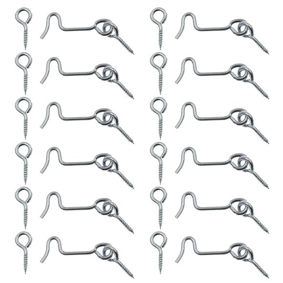 Jiozermi 12pcs 1.5 Inch Cabin Hook and Eye Latch with Mounting Screws, for Wood Gate Door Swivel Window