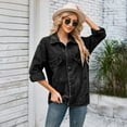 thumbnail image 3 of SWSMCLT Women's Denim Button Down Shirt Loose Pocket Travel Long Sleeve Top Vintage Shirt Jacket Jean Spring Fall Black Medium, 3 of 5
