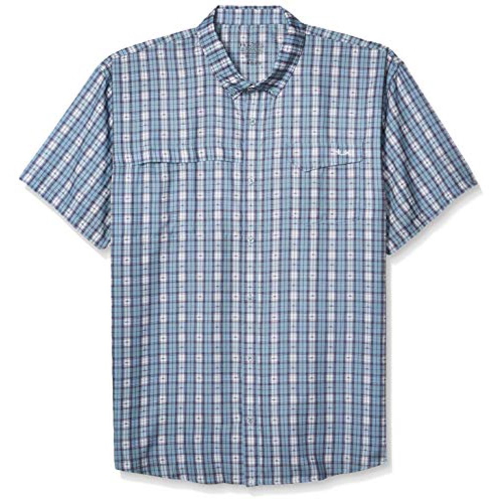 Huk Short Sleeve Button Down Shirts Huk - Huk Men's Tide Point Woven Fish Plaid Short Sleeve Shirt | Button