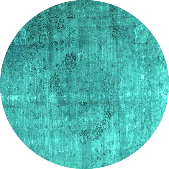 Ahgly Company Machine Washable Indoor Round Persian Turquoise Blue Bohemian Area Rugs, 3' Round
