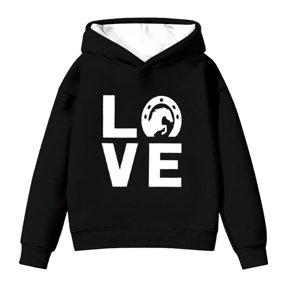 Hoodies for Girls Cozy Letter Print Hooded Long Sleeve Pullover Top Casual Wear Girl's Sweatshirts Black 3 Years-4 Years