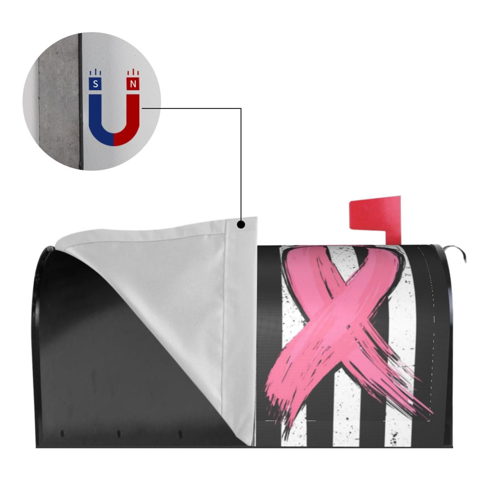 Vsdgher Ribbon Breast Cancer Awareness Mailbox Cover Magnetic Mailbox Wraps Post Letter Box Cover for Garden Yard Home Decor 2 Sizes-25.5x21 in