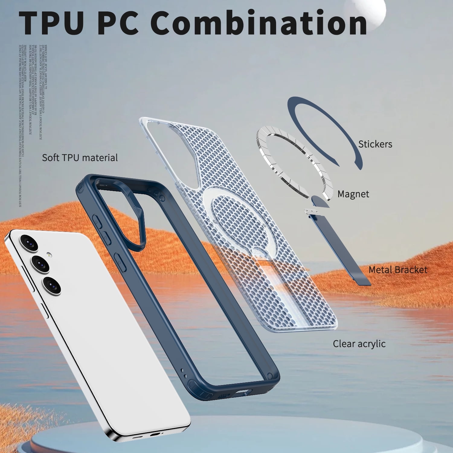 for Samsung Galaxy A16 5G Magnetic Case, Wireless Charging Support, with Stand, Mil-Grade Drop Protection, Adjustable Bracket for Samsung Galaxy A16 5G Case, Heat Dissipation Cover, Blue