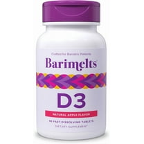 Barimelts Bariatric Vitamin D3 for Immune Support, 90 Fast-Melting Tablets, Post Weight Loss Surgery Patients, Apple Flavored Dietary Supplements