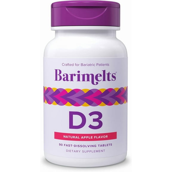 Barimelts Bariatric Vitamin D3 for Immune Support, 90 Fast-Melting Tablets, Post Weight Loss Surgery Patients, Apple Flavored Dietary Supplements