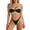 Black, variant on Women's Bikini Set, Bandeau Push Up Top with Contrast Trim Thong Bottoms,M