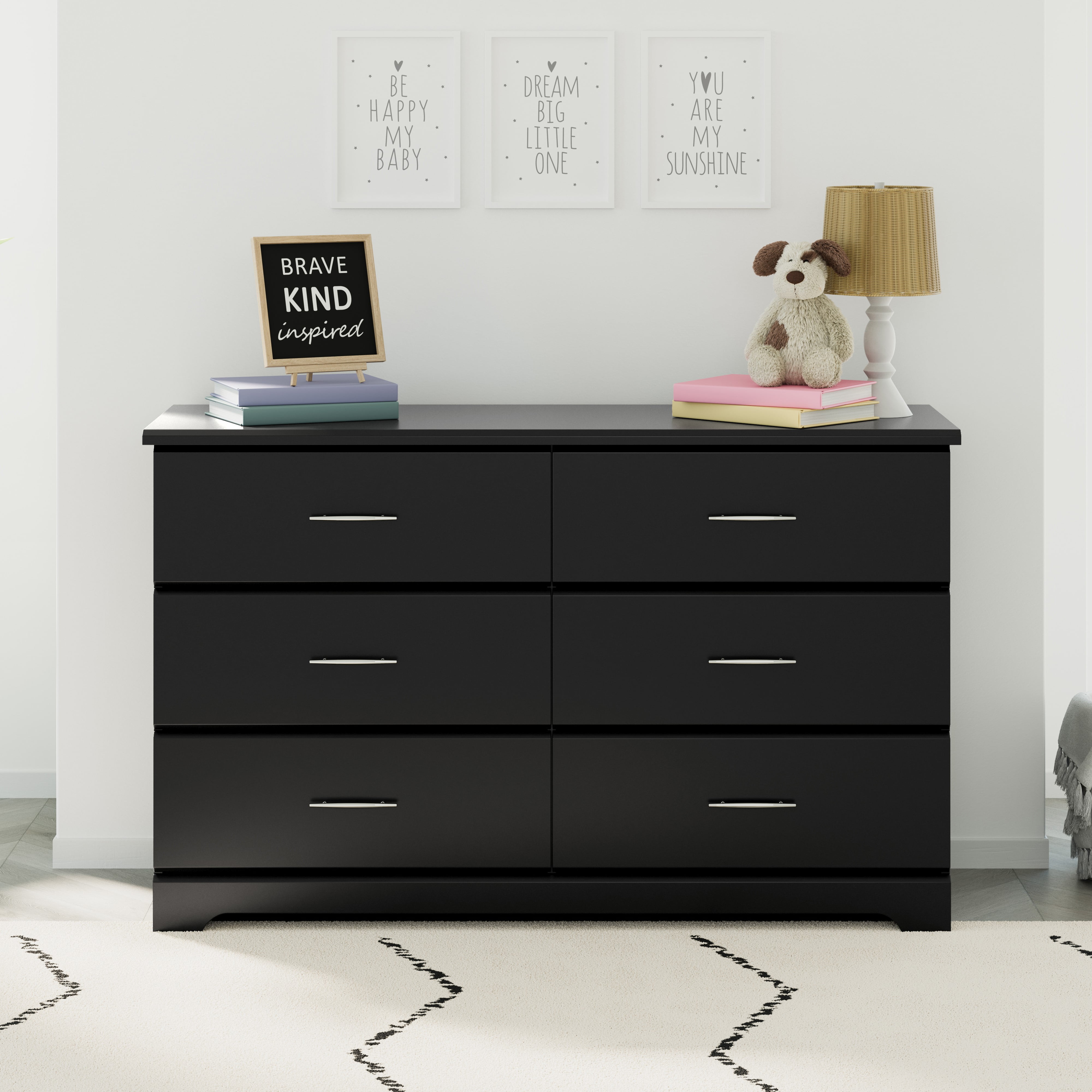 Storkcraft Brookside 6 Drawer Nursery Double Dresser, Black