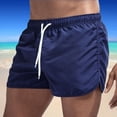 thumbnail image 2 of Summer Low-rise Elastic Waistband Drawstring Beach Surfing Shorts Breathable Side Irregular Trim Men Swimwear Shorts-Navy Blue,XL, 2 of 6