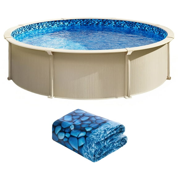 KFFKFF 21-ft Circular Above Ground Pool Liner, Overlapping Pool Liners, Standard Thickness Vinyl, 48-to-54inch Wall Elevation, Crafted for Steel Walled Above-Ground Swimming Pools