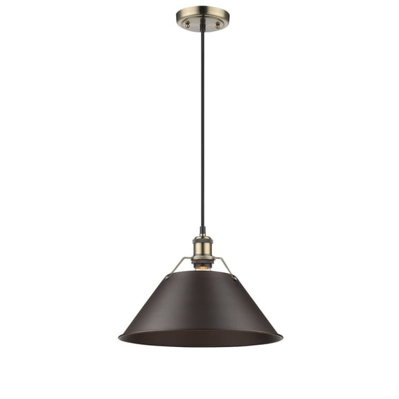 Yep by Golden Lighting Orwell 1-light 14in Pendant in Aged Brass and Rubbed Bronze shade