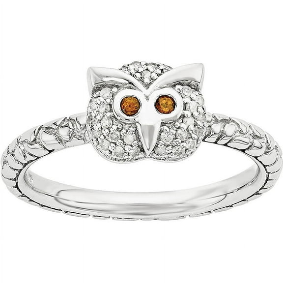 Garnet and Diamond Sterling Silver Owl Ring