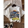 thumbnail image 1 of Monster Truck & Young Boy Casual Simplistic Truck Graphic Print Round Neck Short Sleeve T-Shirt, Cotton Blend, Suitable For Summer, 1 of 5