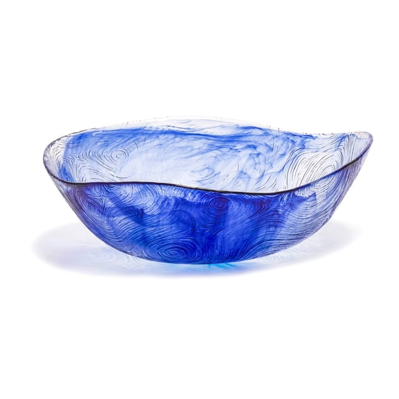 Red Co. 9.75" Large 62 Oz Etched Wavy Glass Salad Serving Bowl, Blue