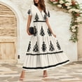 thumbnail image 2 of WTOBBY Women's Summer Casual Flowy Short Sleeve Bohemian Floral Print Maxi Dress for Beach Vacation Formal Evening Party Guest Wedding Long Dress with Lightweight Chiffon Fabric,Beige L, 2 of 5