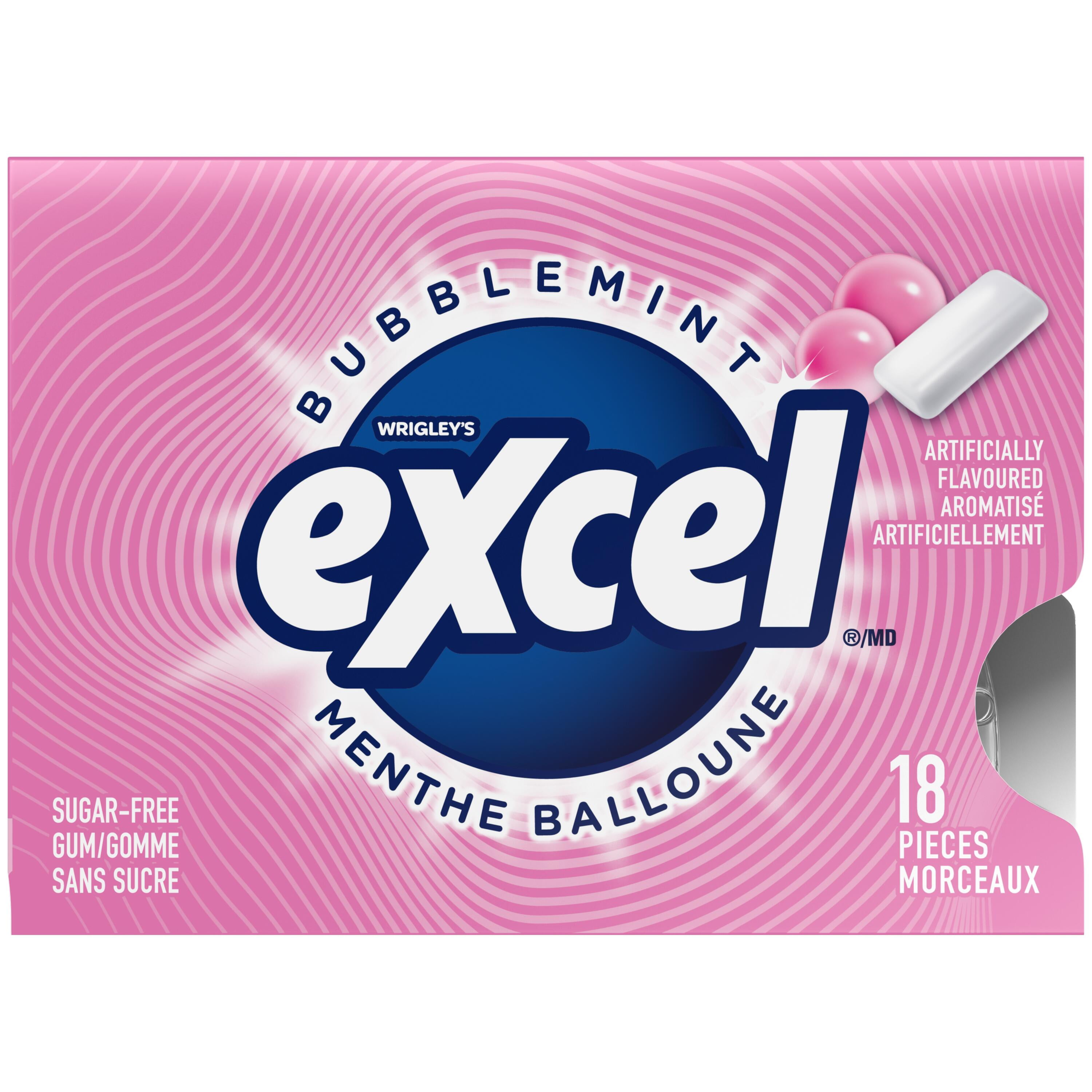 EXCEL, Menthe balloune, gomme à mâcher sans sucre, 18 morc., 3 emb. Emballages de 3, 18 morceaux