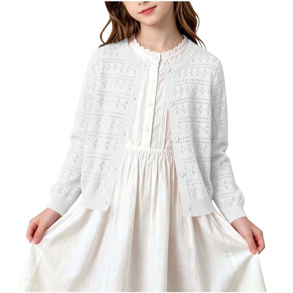 Besolor Toddler Girls Boy Clothes Cardigan Crewneck Button down Long Sleeve Shirts Hollow out Casual Knitted Jacket Tops(1-2 Years,White)