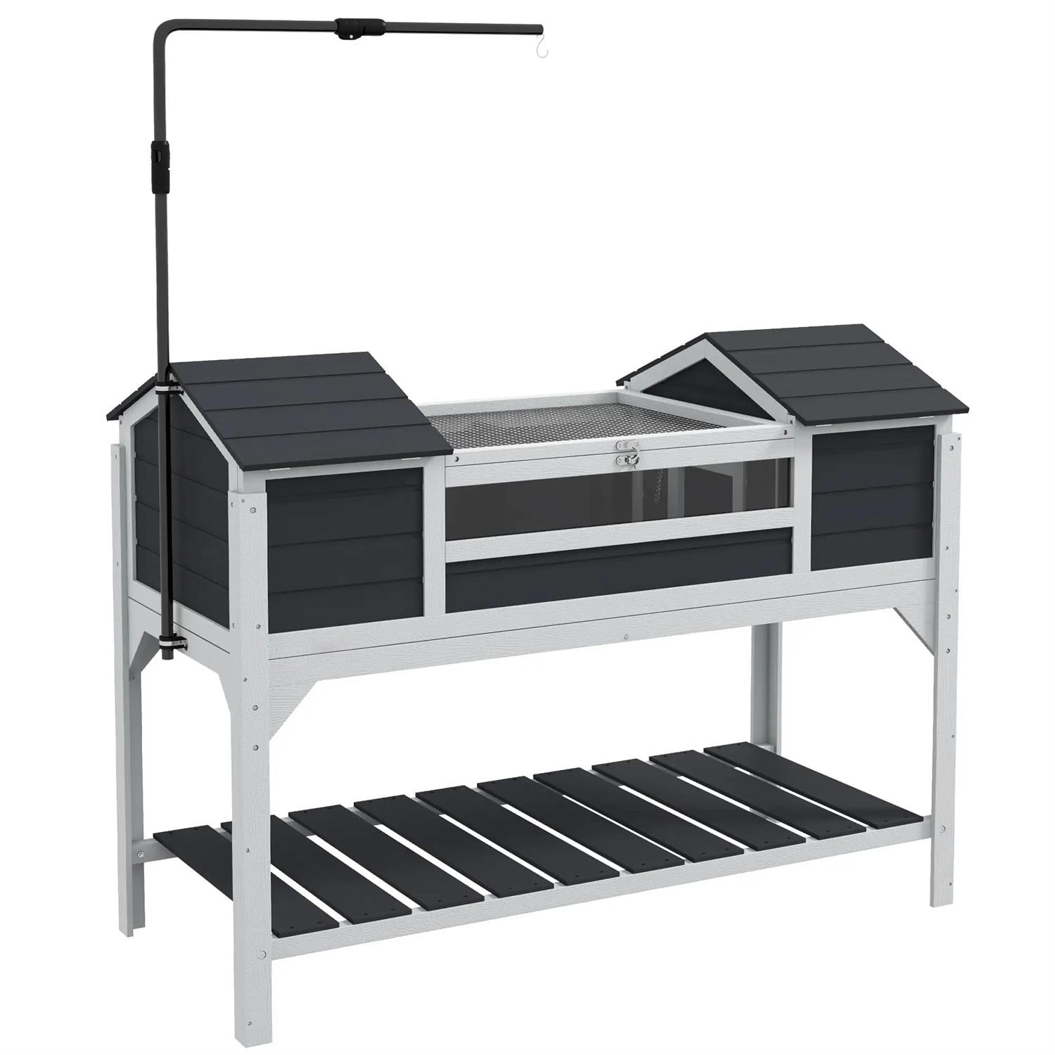 Pefilos 48" Wooden Tortoise House, Large Tortoise Habitat Cage with Adjustable Lamp Holder, Indoor Outdoor Turtle Habitat Enclosure, Gray