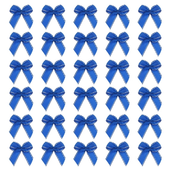 Mini Metallic Edge Ribbon Bow. 22x23mm Satin Silver Edge Ribbon Bow Appliques for Crafts DIY Hair Bows Sewing Wedding Party Christmas Decoration, (Pack of 100, Dark Blue)