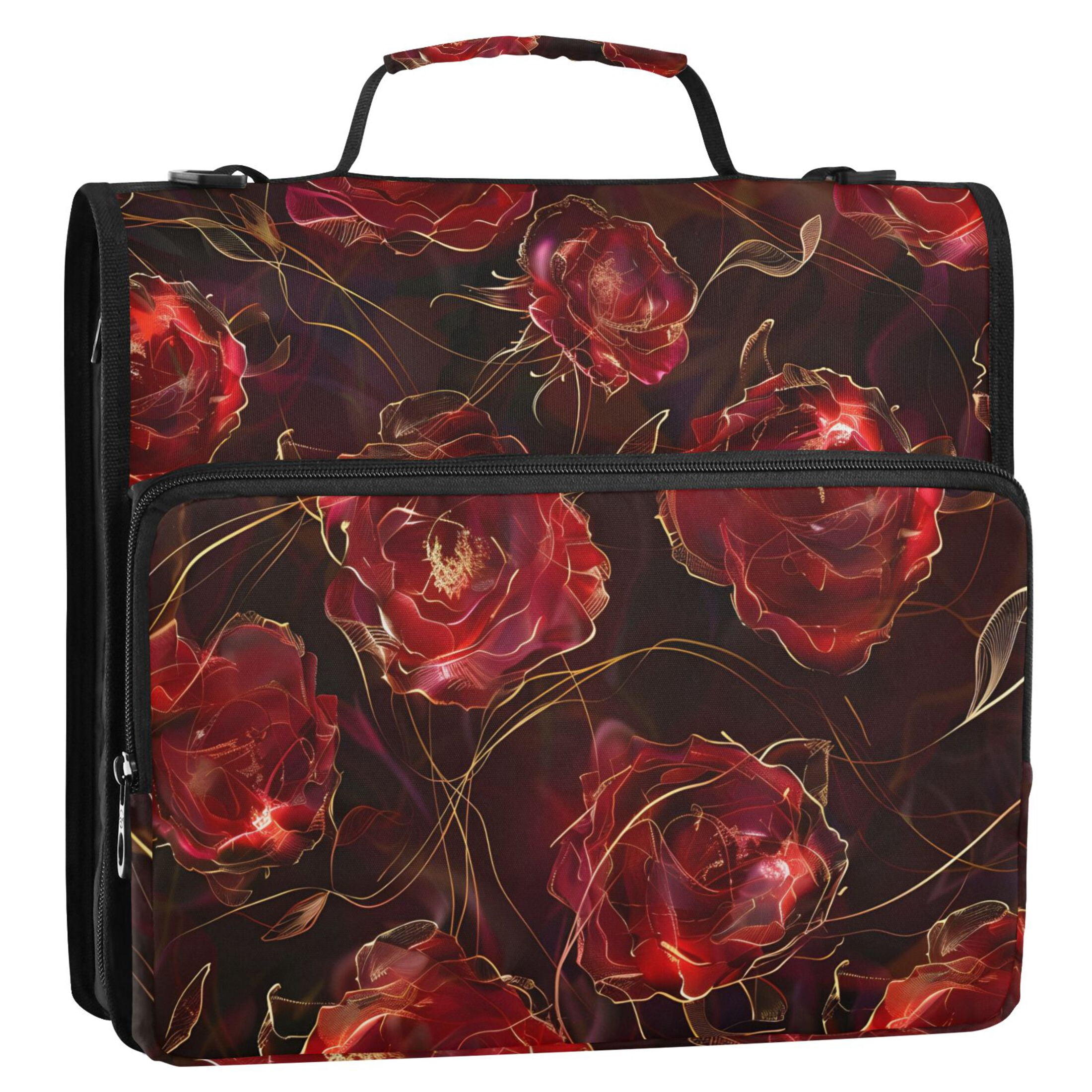 ALAZA Zipper Binder Beautiful Red Rose Flower 3 Ring Trapper Keeper File Folder Organizer Bag