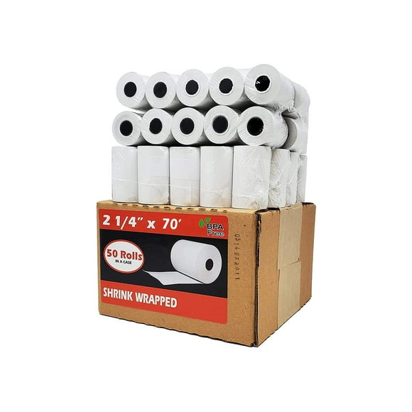 BuyRegisterRolls (1 Case) 2 1/4 x 70 Thermal Paper Large Rolls For Clover Flex, Verifone VX520 Ingenico ICT220 ICT250 First Data FD400 Nurit 8000 8020 STP103 BPA Free