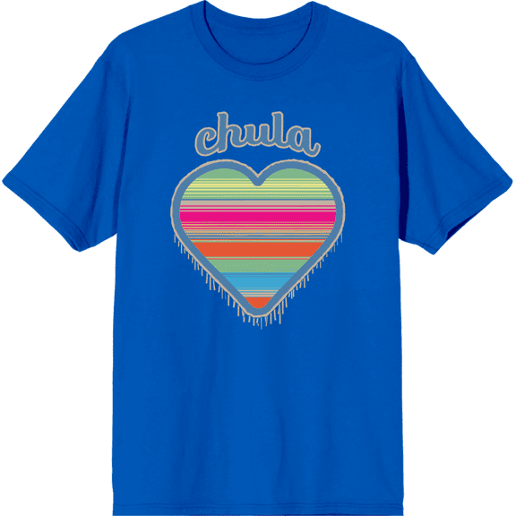Chula Mexican Woven Heart Sarape Adult Royal Blue Crew Neck Short Sleeve Tee-Medium