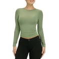 thumbnail image 2 of Green Womens Tops Women’s Long Sleeve Round Neck Crop Top Tee Shirt Basic Solid Tight Slim Fit Cropped Shirt Workout Yoga Shirts for Women, 2 of 5