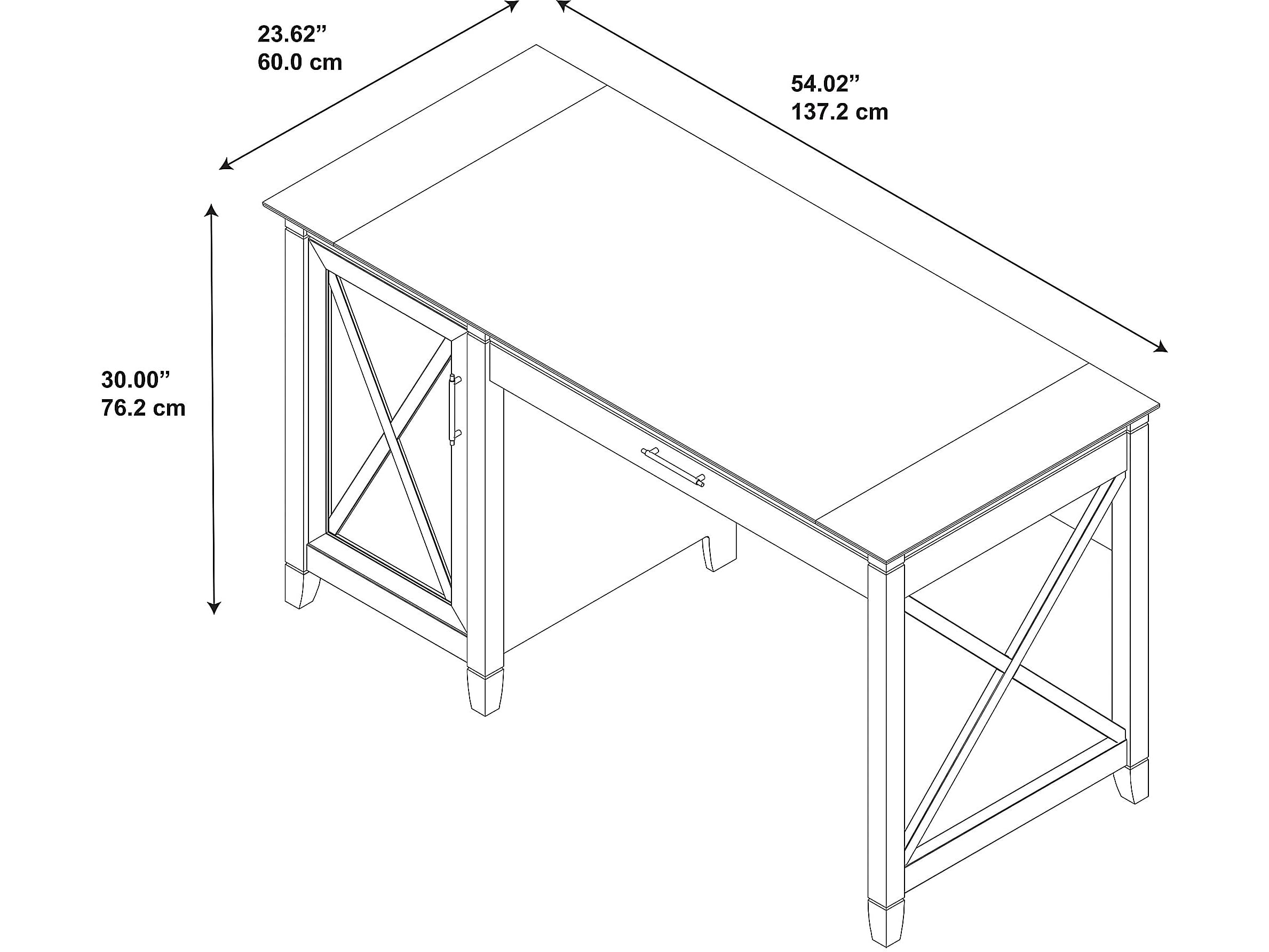 Bush Furniture Key West 54" Computer Desk with Storage, Pure White Oak