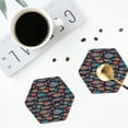 thumbnail image 4 of Yiaed Colorful Fish Print Leather Coasters for Drinks - Cup Coasters Coffee Table Kitchen Table Bar, Home & Office Gifts Handmade Drink Coasters-Hexagon, 4 of 6