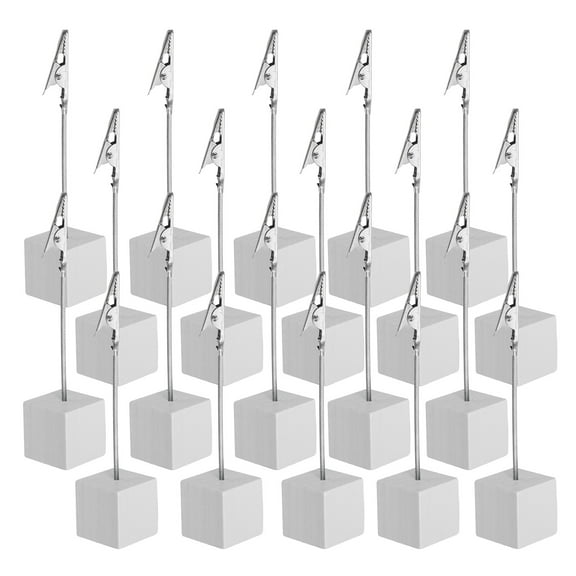 Place Card Holder, 20Pcs Memo Clip Holder Stand with Alligator Clasp Table Number Holders Wooden Base for Pictures Note Card Paper, White