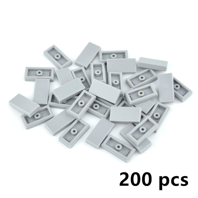 200pcs DIY Building Blocks Figure Bricks Smooth 1x2 ColorFul Educational Creative Size Compatible With all brand for Kids light gray 200pcs