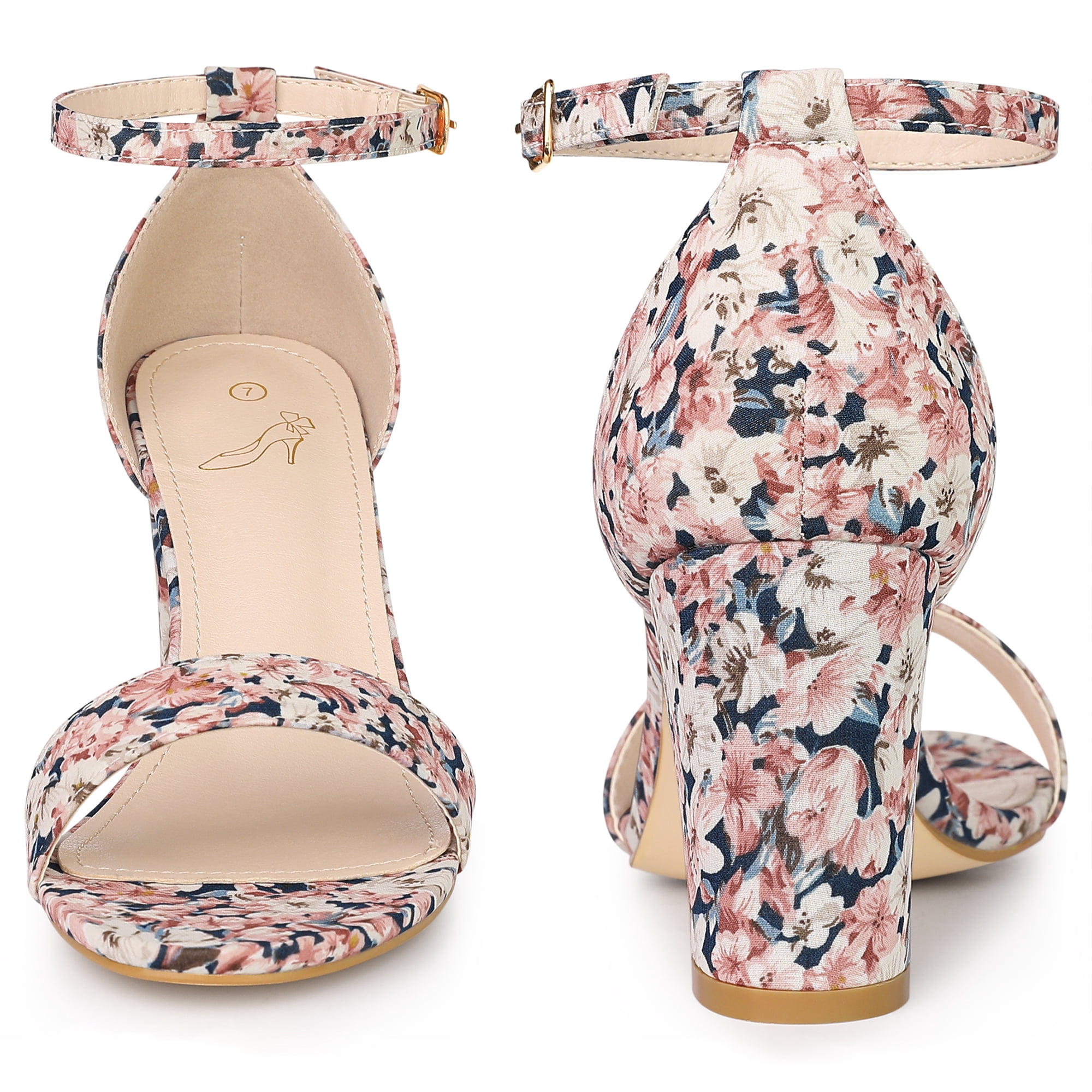 DARING DIVA Women's Floral Open Toe Ankle Strap Chunky Heel Sandals Blue pink Flower 6