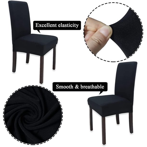 6 Fundas Elásticas para Sillas Modernas, Fundas para Sillas de Comedor Lavables y Extraíbles, Fundas para Sillas para Decoración de Comedor, Hotel y Bodas (Negro). Afortunado Sencillez